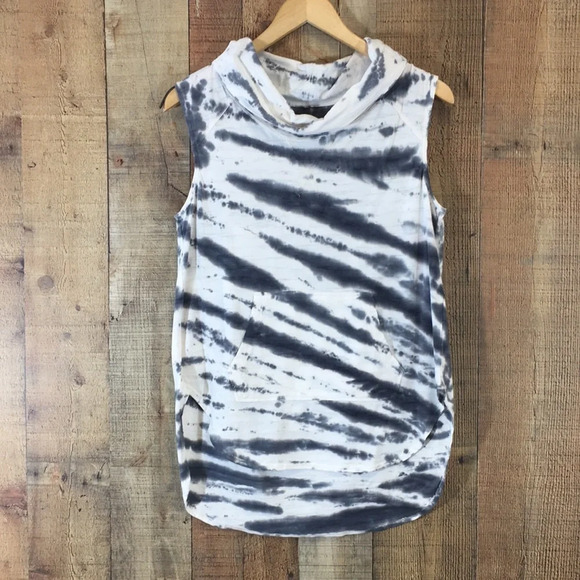 Halcyon Black White Tie Dye Cowl Neck Tank Top Womens Small Kangaroo Pocket - Picture 1 of 12